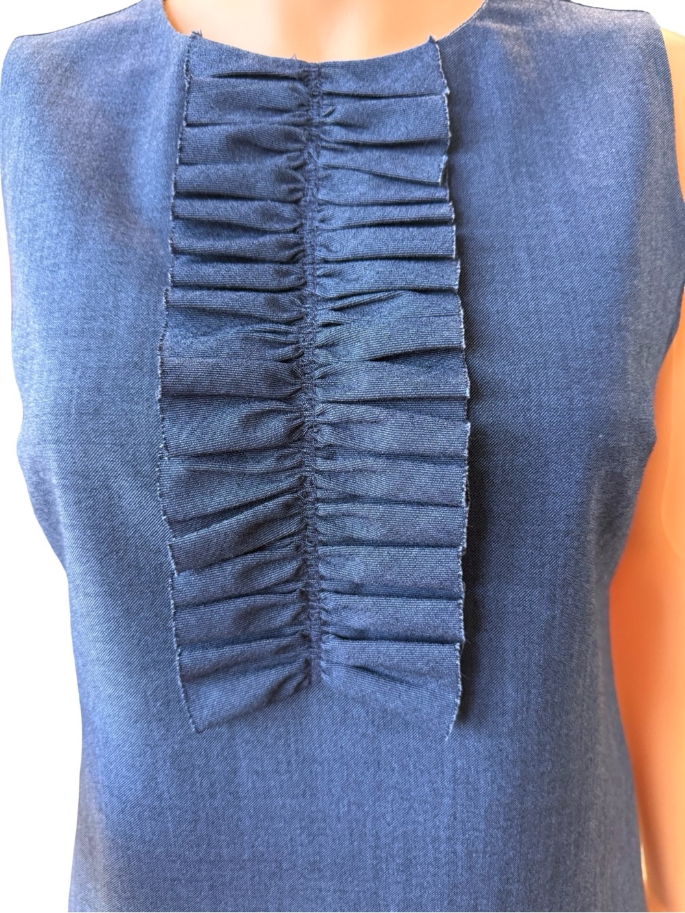 Banana Republic Denim-Blue Sleeveless Ruffle Placket Top